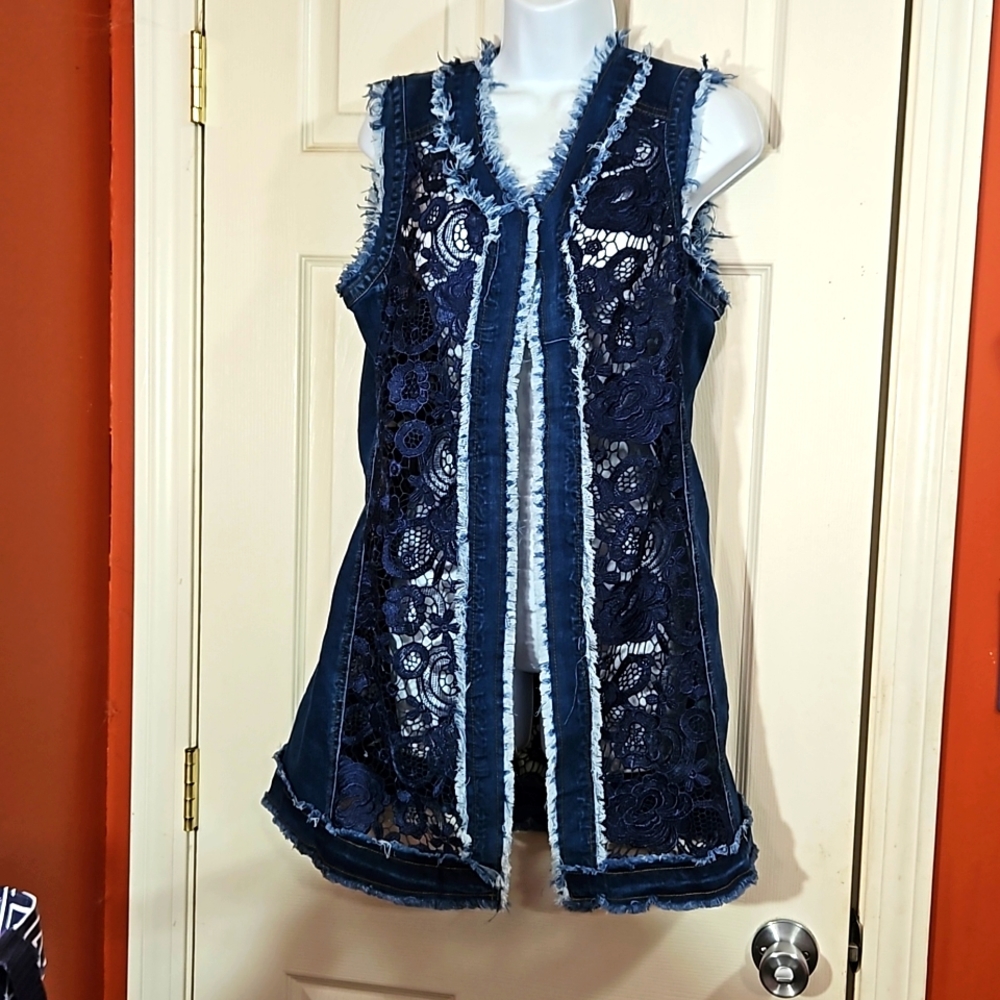 Masseys Long lacey see through Denim vest